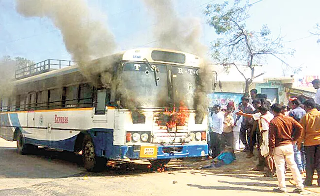 fire in rtc bus at narsapur - Sakshi