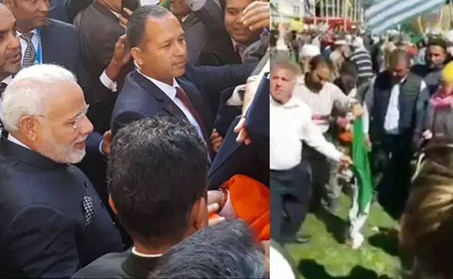 Modi London Tour PoK Khalistani Elements Burn Indian Flag - Sakshi