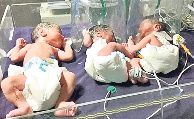 Mother Gives Birth 3 Babies At Once In Hyderabad - Sakshi