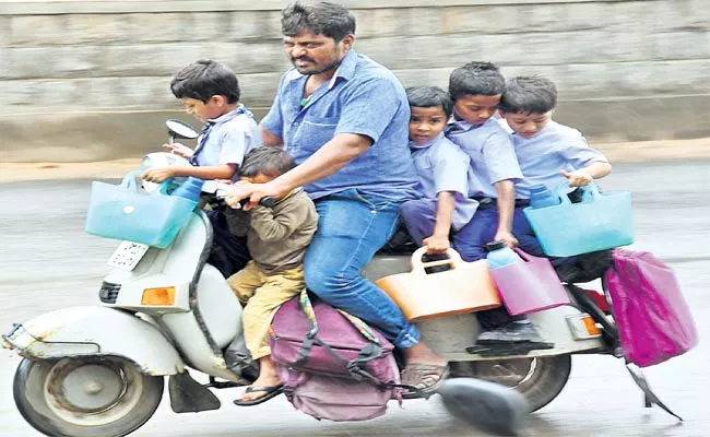 Five Members On One Scooter - Sakshi