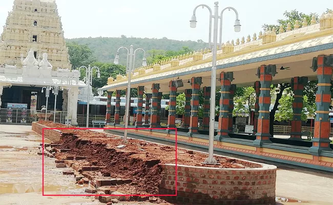 Wall Collapsed in Mahanandi Temple Development Works Kurnool - Sakshi
