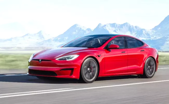 Elon Musk Launches Tesla S Plaid Sedan  He Claims That Its Faster Than Porsche Safer Than Volvo - Sakshi