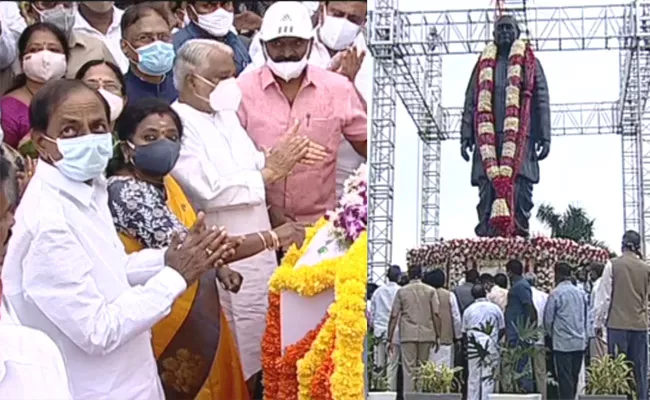 CM KCR And Governor Tamilisai Inaugurates PV Statue At PV Ghat Hyderabad - Sakshi