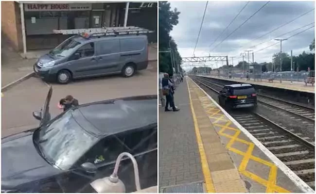 Stolen Range Rover Car Flee On Railway Tracks Video Went Viral - Sakshi