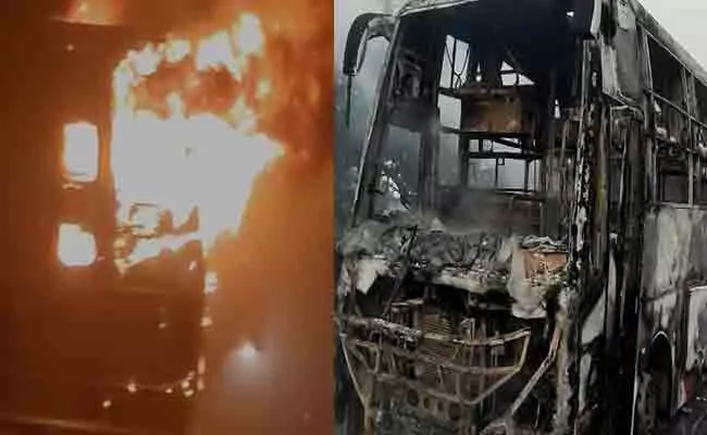 Fire Accident In Private Travel Bus In Prakasam - Sakshi