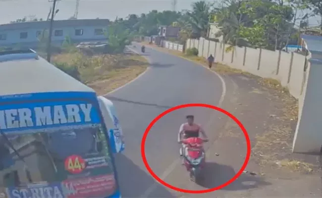 Mangaluru Man Riding Scooter Escaping Collision Bus Took Uturn  - Sakshi