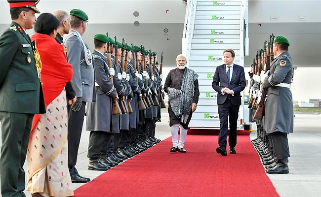 PM Modi Europe Visit: Arrives Germany - Sakshi