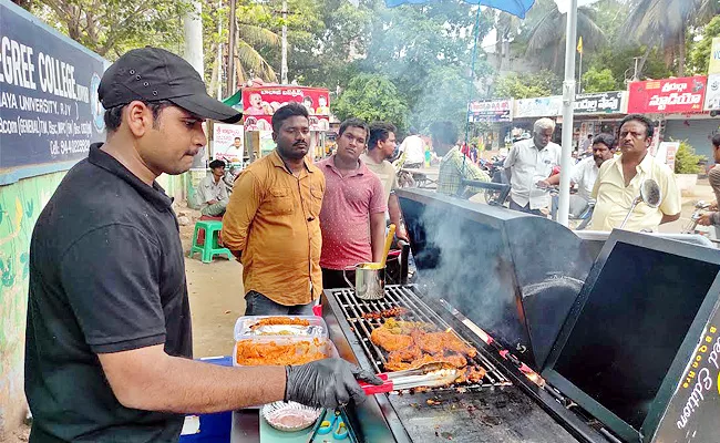 Street Food on Bullet Bike Chicken Barbecue At East Godavari - Sakshi