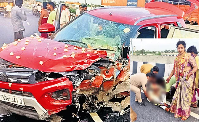 Three People Injured Car Hits Culvert in Krishna District - Sakshi