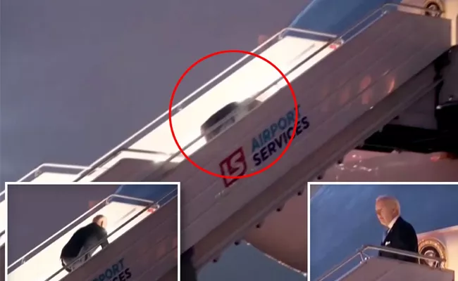Viral Video: USA President Joe Biden Falls Down Us Jet Stairs In Poland - Sakshi