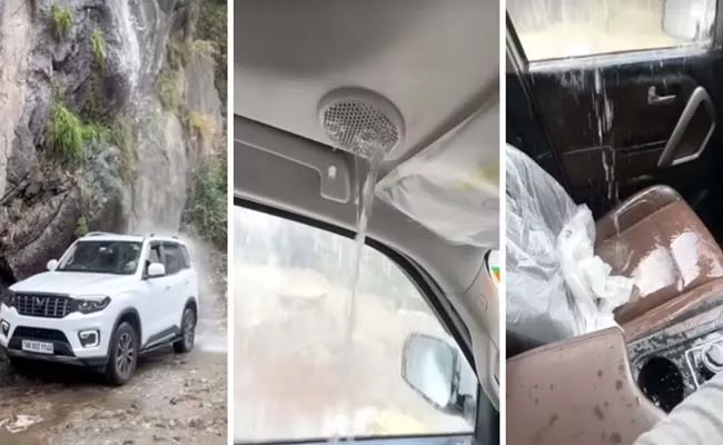 Mahindra Scorpio N sunroof leaks under a waterfall viral video - Sakshi