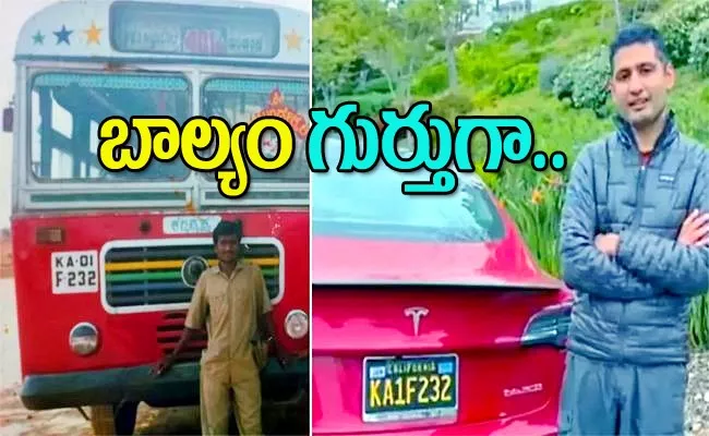 An NRI with a bus number on his car as a symbol of his childhood - Sakshi