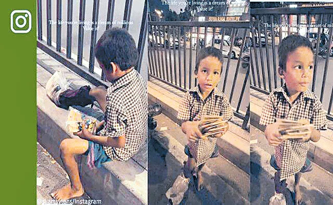 Little boy selling keychains at traffic signal in Gujarat - Sakshi