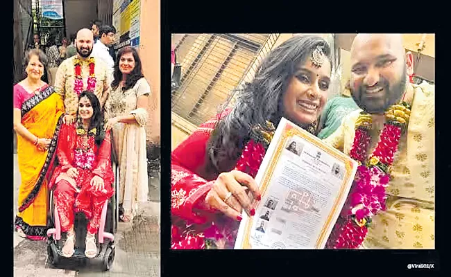 Disabled woman carried up to marriage registrars second-floor office as building has no lift - Sakshi
