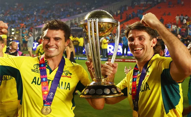 CWC 2023 Final IND VS AUS: Mitchell Marsh Keeps His Feet On World Cup Trophy - Sakshi