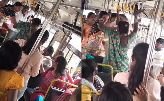 TSRTC Free Journey: Siddipet Women Fight With Slippers For Seat - Sakshi