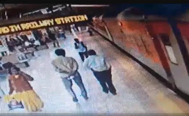 Man Slipped Got Stuck between Train Platform While Board Moving train Vikarabad - Sakshi