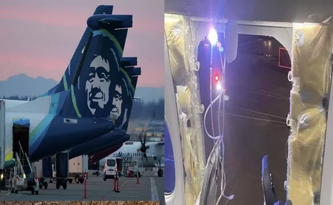 Plane Door Blows Out Mid-Ai  Alaska Airlines temporarily grounds Boeing 737 9 - Sakshi