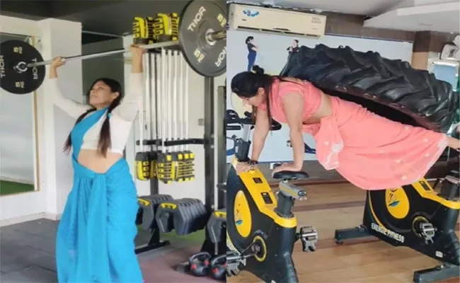 Woman Exercising In Saree Goes Viral - Sakshi