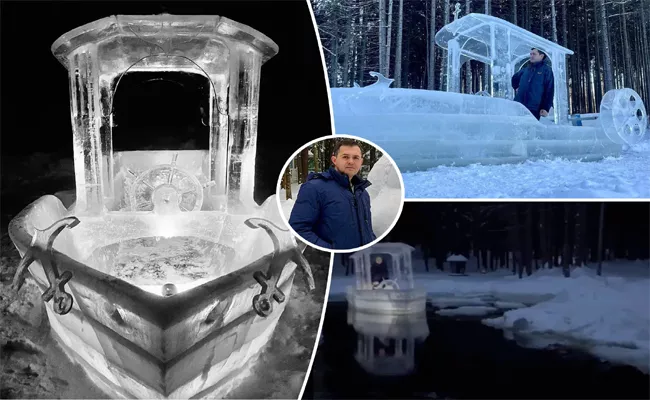 Belarusian Artist Builds And Sails A Boat Made Of Ice  - Sakshi