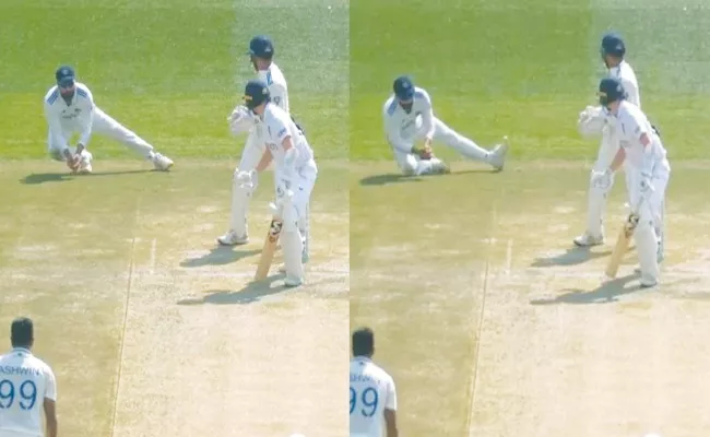 Rohit Sharma takes a brilliant catch at slips to remove Mark Wood - Sakshi