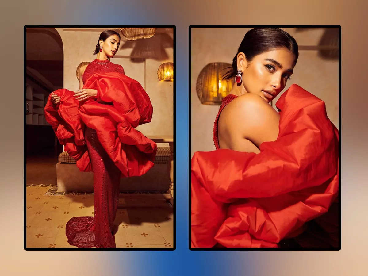 Tollywood Beauty Pooja Hegde Stunning Looks In Red Dress